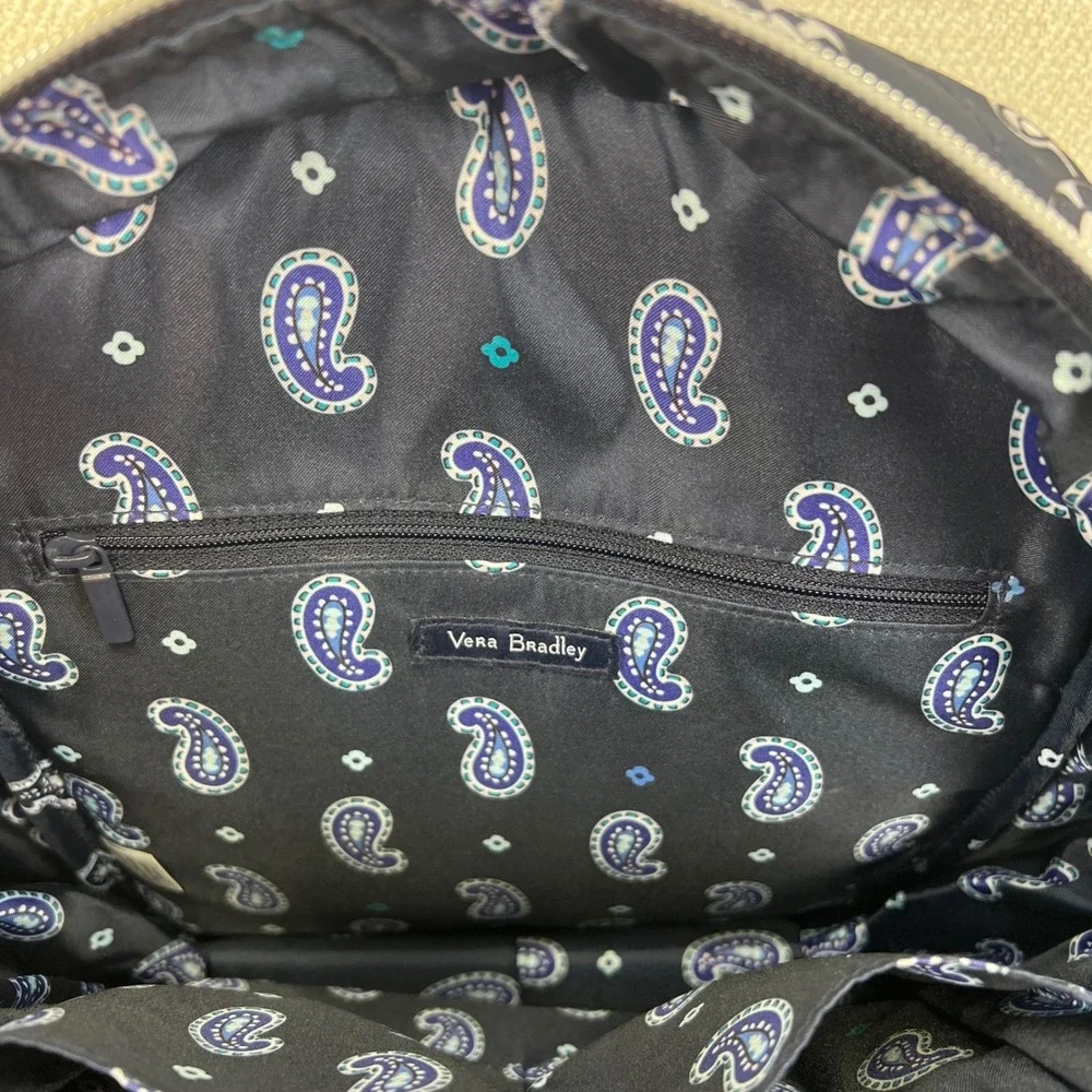 Vera Bradley Iconic Small Backpack Deep Night Paisley Quilted Cotton Navy Travel